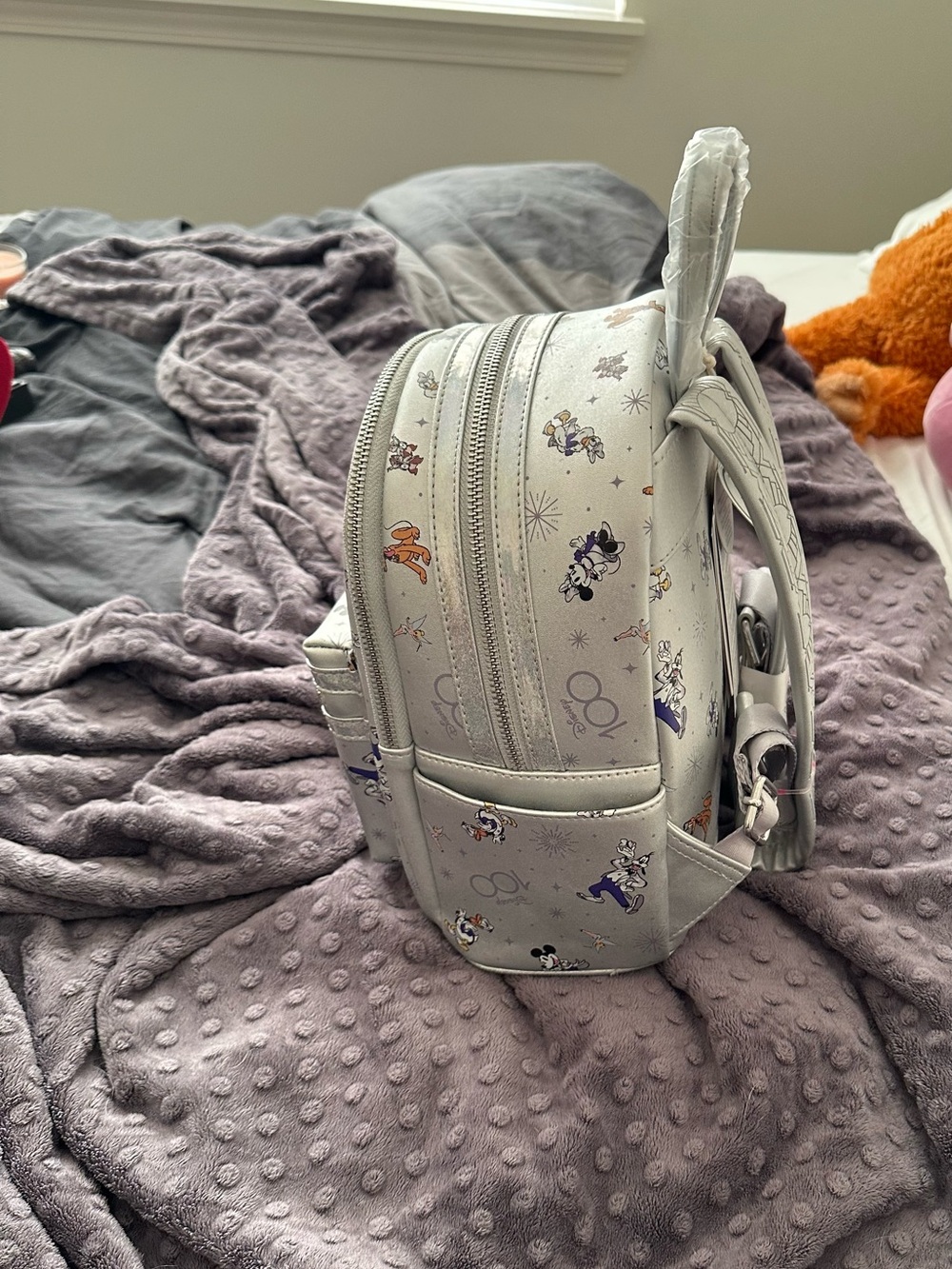 Disney100 Mickey & Friends Platinum Silver Mini Backpack by Loungefly - Picture 2 of 7
